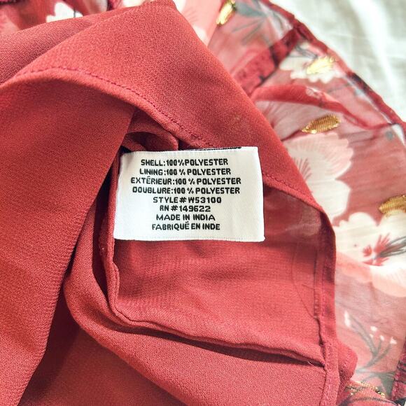 NWOT Walter Baker Red Floral Ruffle Blouse Sheer Long Sleeve Top Size Large - Picture 7 of 9